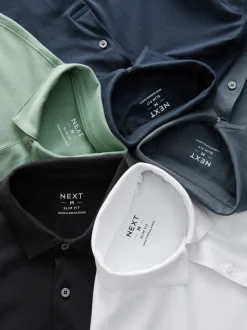 Poloshirts|T-Shirts En Hemden|Next Marineblauw/zwart/grijs/wit/saliegroen - Slim Fit - Set van 5 jersey poloshirts met korte mouwen