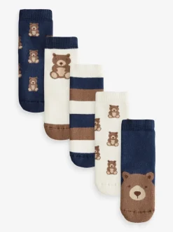 Sokken*Next Marine/ecru beer - Set van 5 Cosy Terry sokken met hoog katoengehalte