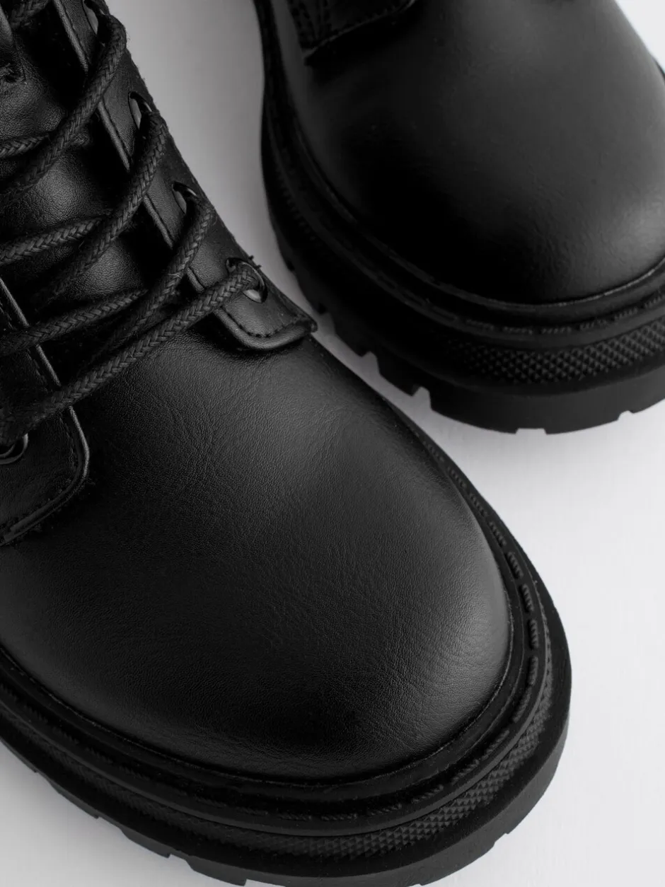 Boots|Next Matzwart - Warmgevoerde enkellaarzen met veters