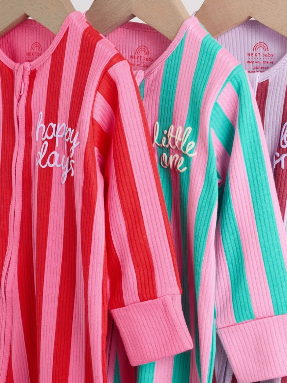 Multipacks|Babypakjes En Babypyjama's|Next Meerdere strepen - Verpakking van 3 babyslaappakjes met tweewegrits (0 mnd - 3 jr)