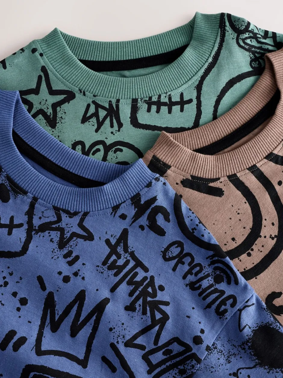 Pyjama's|Nachtkleding En Pyjama's|Next Meerkleurig graffiti - 100% katoenen korte pyjama set van 3 (4 - 16 jr)