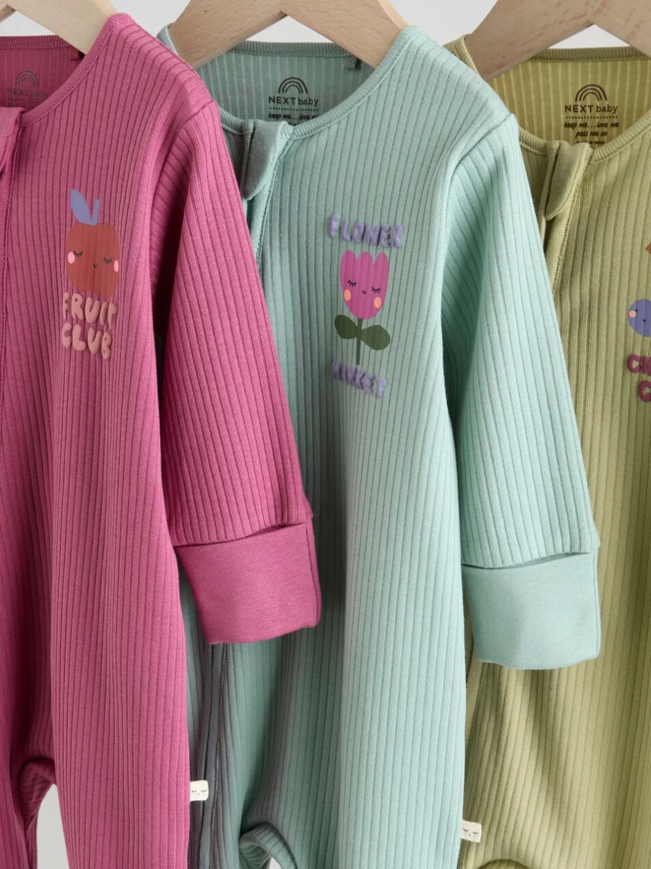 Multipacks|Babypakjes En Babypyjama's*Next Meerkleurig met bloemenprint - Verpakking van 3 babyslaappakjes met tweewegrits (0 mnd - 3 jr)