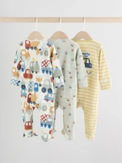 Multipacks|Babypakjes En Babypyjama's*Next Meerkleurig voertuigen  - Verpakking van 3 babyslaappakjes met tweewegrits (0 mnd - 2 jr)