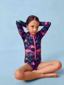 Badkleding|Next Meerkleurig zwart - Long Sleeve Sunsafe Swimsuit (3mths-16yrs)