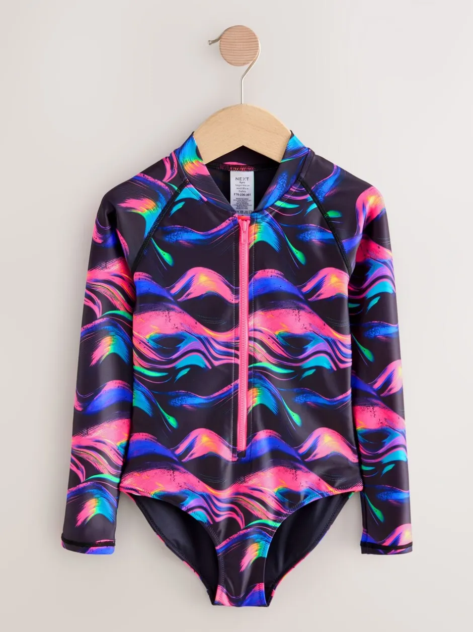 Badkleding|Next Meerkleurig zwart - Long Sleeve Sunsafe Swimsuit (3mths-16yrs)
