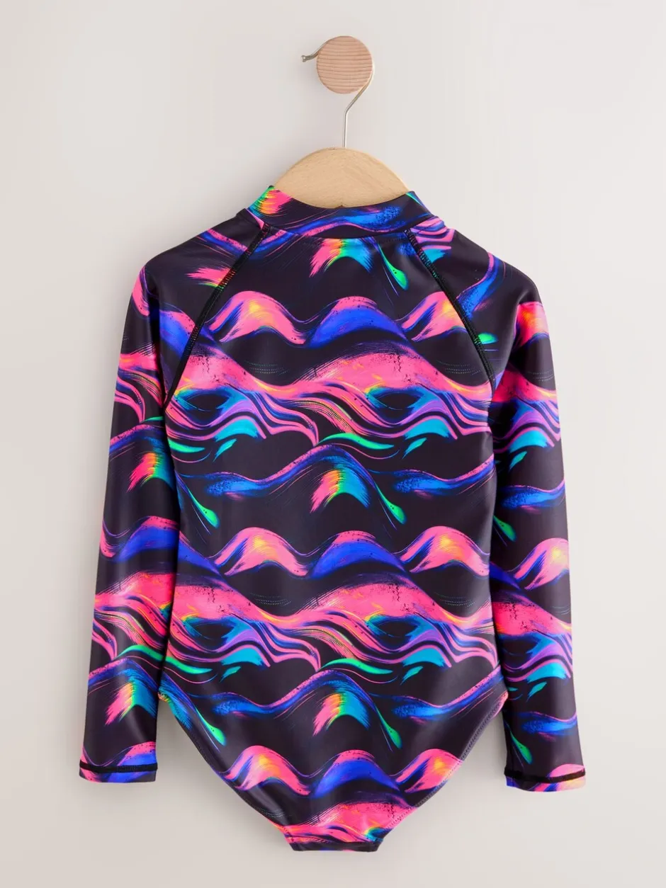 Badkleding|Next Meerkleurig zwart - Long Sleeve Sunsafe Swimsuit (3mths-16yrs)