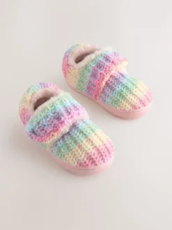 Pantoffels*Next - Gezellige pantoffels met voering en omgevende zool Meerkleurige gebreide regenboog