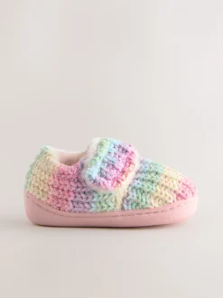 Pantoffels*Next - Gezellige pantoffels met voering en omgevende zool Meerkleurige gebreide regenboog