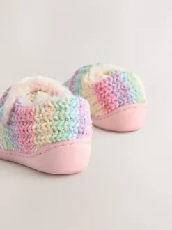 Pantoffels*Next - Gezellige pantoffels met voering en omgevende zool Meerkleurige gebreide regenboog