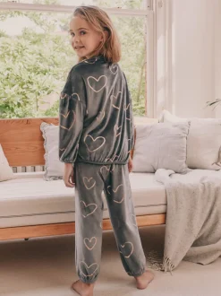 Nachtkleding En Pyjama's|Pyjama's|Next Metallic antracietgrijs hart - Behaaglijke fleece pyjama (9 mnd-16 jr)