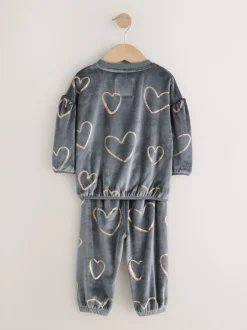 Nachtkleding En Pyjama's|Pyjama's|Next Metallic antracietgrijs hart - Behaaglijke fleece pyjama (9 mnd-16 jr)