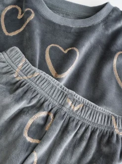 Nachtkleding En Pyjama's|Pyjama's|Next Metallic antracietgrijs hart - Behaaglijke fleece pyjama (9 mnd-16 jr)