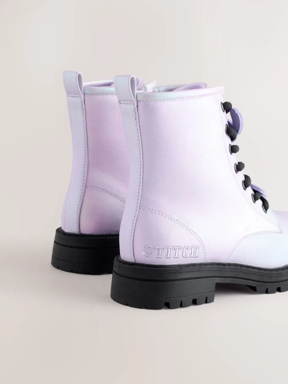 Boots*Next Metallic paars - Lilo & Stitch warmgevoerde enkellaarzen met vetersluiting
