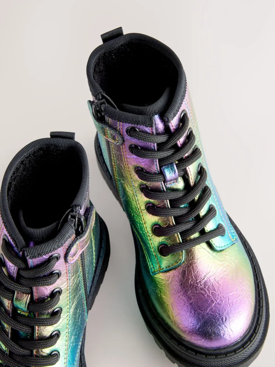 Boots|Next Metallic regenboog - Warmgevoerde enkellaarzen met veters