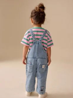 Rompertjes En Tuinbroeken|Tuinbroeken|Next Mid Blue Cat - Printed Denim Dungarees (3mths-7yrs)