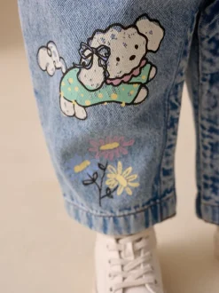 Rompertjes En Tuinbroeken|Tuinbroeken|Next Mid Blue Cat - Printed Denim Dungarees (3mths-7yrs)