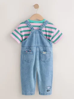 Rompertjes En Tuinbroeken|Tuinbroeken|Next Mid Blue Cat - Printed Denim Dungarees (3mths-7yrs)