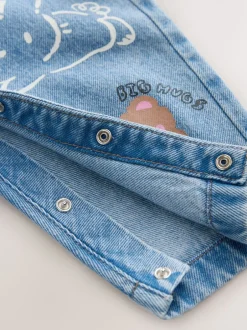 Rompertjes En Tuinbroeken|Tuinbroeken|Next Mid Blue Cat - Printed Denim Dungarees (3mths-7yrs)