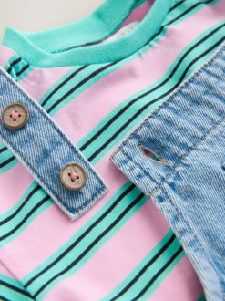 Rompertjes En Tuinbroeken|Tuinbroeken|Next Mid Blue Cat - Printed Denim Dungarees (3mths-7yrs)