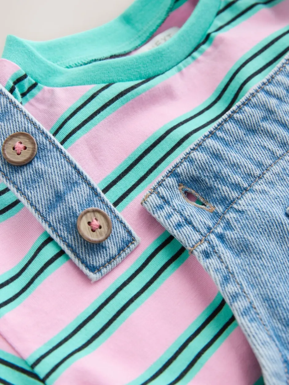 Rompertjes En Tuinbroeken|Tuinbroeken|Next Mid Blue Cat - Printed Denim Dungarees (3mths-7yrs)