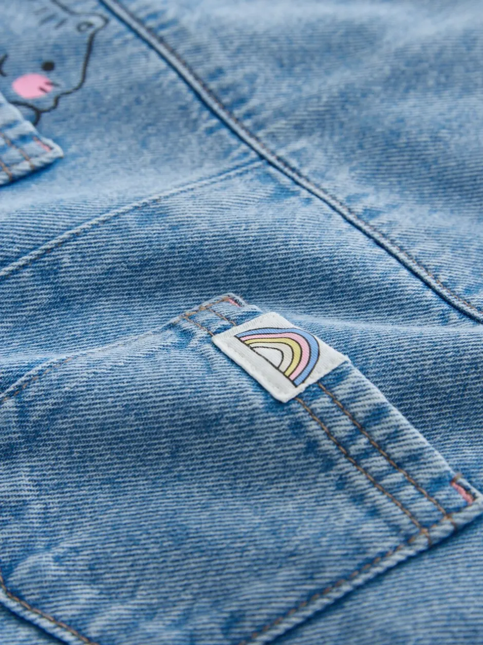 Rompertjes En Tuinbroeken|Tuinbroeken|Next Mid Blue Cat - Printed Denim Dungarees (3mths-7yrs)