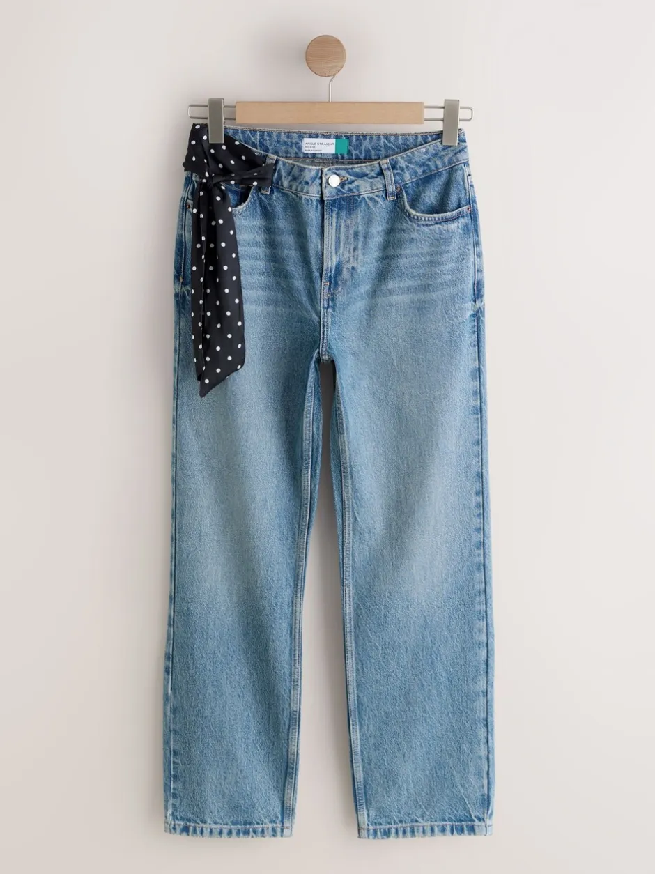 Jeans*Next - Mid Rise Ankle Straight Leg Jeans With Scarf Mid Blue Polka Dot