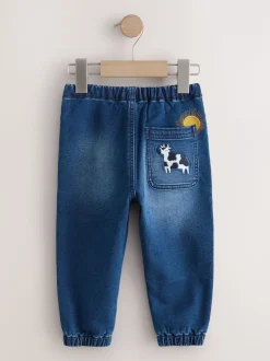 Jeans En Joggingbroeken|Jeans|Next - Jeans met elastische taille (3mnd-7jr) Middelblauw Boerderijpersonage