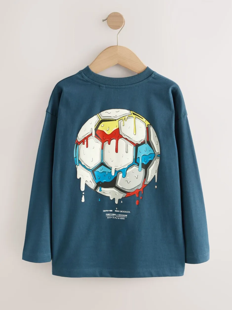 T-Shirts|Tops|Next Middelblauw voetbal - Relaxed Fit Graphic Long Sleeve Cotton T-Shirt (3-16yrs)