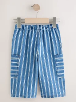 Jeans En Joggingbroeken|Jeans*Next - 100% katoenen cargobroek met wijde pijpen en elastische taille (3mnd-7jr) Middelblauwe strepen