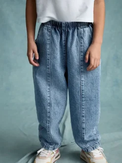 Jeans|Next - Barrel jeans met elastische taille (3-16jr) Middenblauw denim