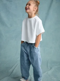Jeans|Next - Barrel jeans met elastische taille (3-16jr) Middenblauw denim