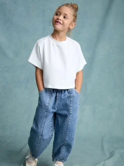 Jeans|Next - Barrel jeans met elastische taille (3-16jr) Middenblauw denim