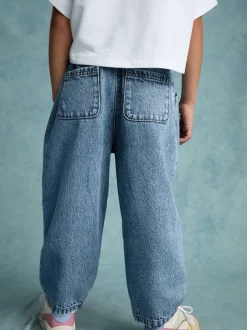 Jeans|Next - Barrel jeans met elastische taille (3-16jr) Middenblauw denim