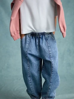 Jeans|Next - Barrel jeans met elastische taille (3-16jr) Middenblauw denim
