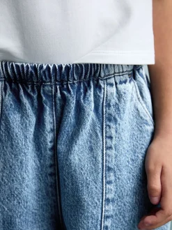 Jeans|Next - Barrel jeans met elastische taille (3-16jr) Middenblauw denim