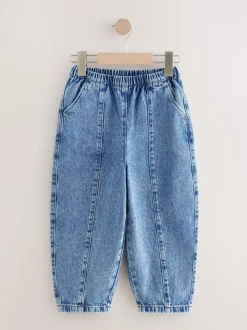 Jeans|Next - Barrel jeans met elastische taille (3-16jr) Middenblauw denim