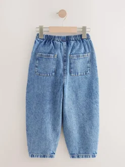 Jeans|Next - Barrel jeans met elastische taille (3-16jr) Middenblauw denim