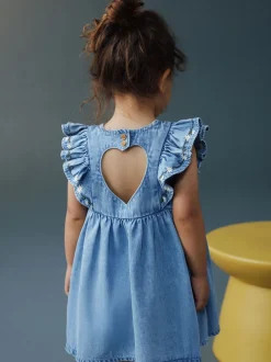 Jurken|Jurken|Next Middenblauw denim - Frill Sleeve Dress (3mths-8yrs)