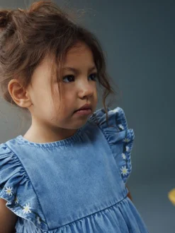 Jurken|Jurken|Next Middenblauw denim - Frill Sleeve Dress (3mths-8yrs)