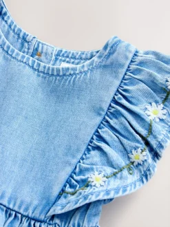 Jurken|Jurken|Next Middenblauw denim - Frill Sleeve Dress (3mths-8yrs)