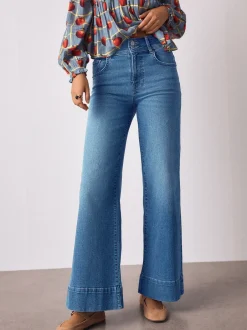 Jeans*Next - High Rise stretchy Jeans met wijde pijpen Middenblauw denim