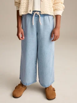 Jeans|Next - Jeans met elastische taille en wijde pijpen (3-16jr) Middenblauw denim