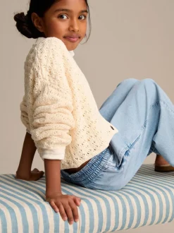 Jeans|Next - Jeans met elastische taille en wijde pijpen (3-16jr) Middenblauw denim
