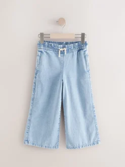 Jeans|Next - Jeans met elastische taille en wijde pijpen (3-16jr) Middenblauw denim
