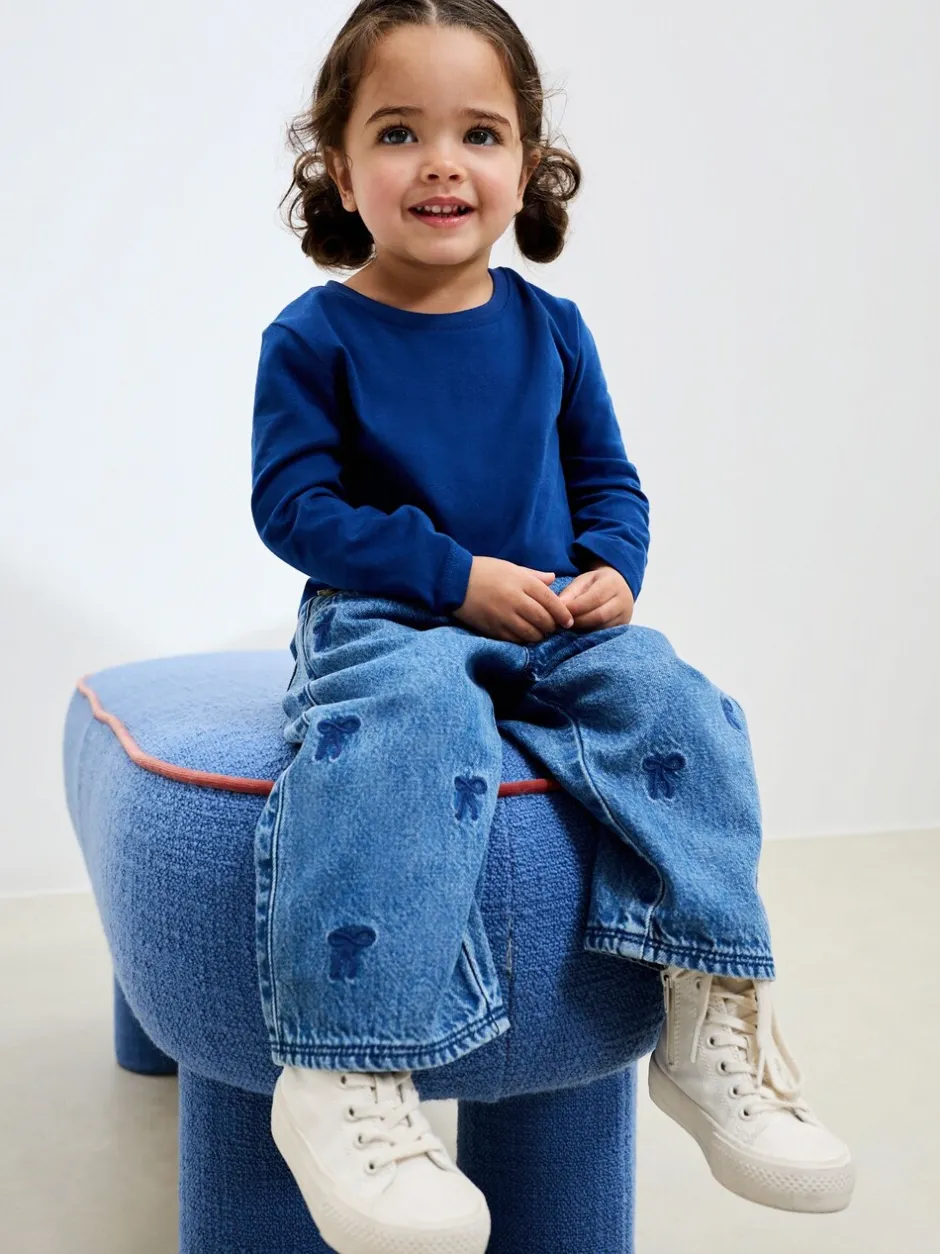 Gelegenheidskleding|Jeans En Joggingbroeken*Next Middenblauw denim - Jeans met strikborduursel (3mnd -7jr)