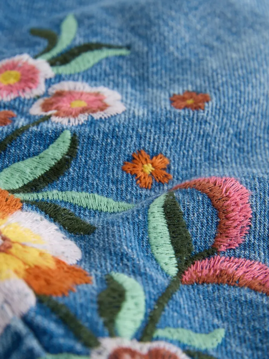 Shorts*Next - Denim shorts voor jongens Middenblauw met bloemenborduursel
