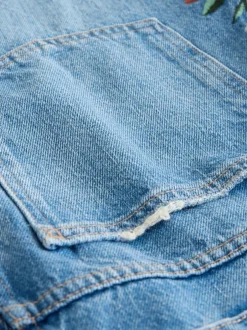 Shorts*Next - Denim shorts voor jongens Middenblauw met bloemenborduursel