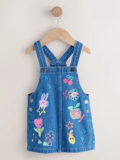 Jurken*Next - Denim overgooier (3 mnd-8 jr) Middenblauw met figuur