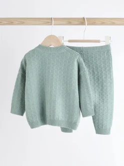 Sets En Combisets|Truien En Breisels*Next - Babyset met gebreide trui en legging van 100% katoen met textuur (0mnd -3jr) Mineraal