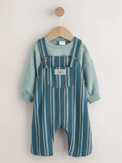 Rompertjes En Tuinbroeken*Next Mineraal gestreept - Babyset van geweven tuinbroek en rompertje (0 mnd-2 jr)
